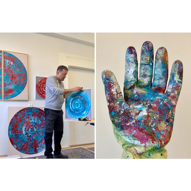 Green Circle Diptych I, Contemporary Painting on Canvas, Framed For Sale - Image 12 of 12