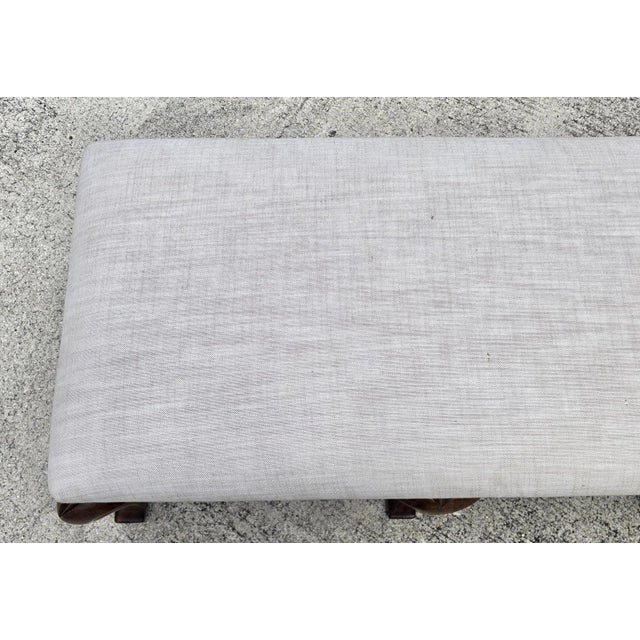 Jerry Pair Queen Anne Linen Walnut Califia Bench For Sale - Image 11 of 13