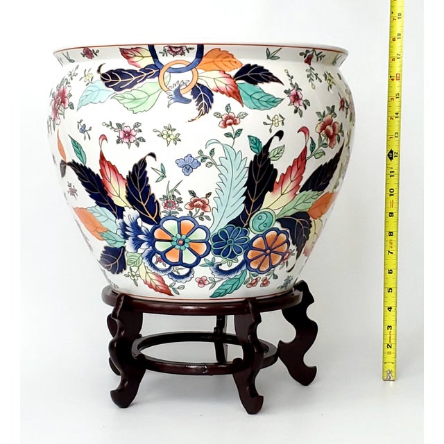 Chinese Planter Fishbowl Goldfish Gold Fish Bowl & Stand -Tobacco Leaf For Sale - Image 3 of 12
