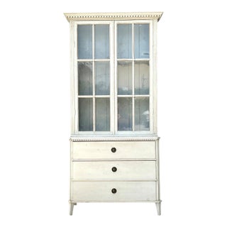 Vintage Painted Wood and Glass Cabinet For Sale