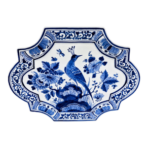 Vintage Royal Delft Blue & White Bird & Floral Wall Plaque, Porceleyne Fles Hand-Painted Dutch Faience Charger Plate