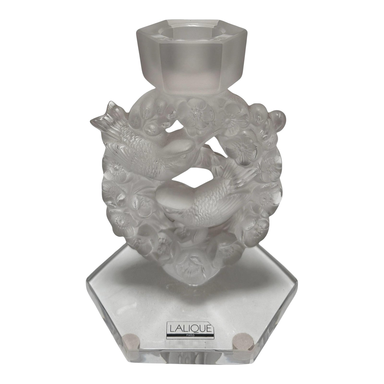 Signed Lalique French Crystal Love Birds Candlestick | Chairish