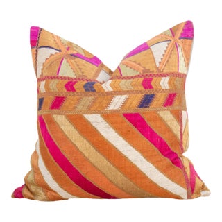 Pumpkin Spiced Silk Phulkari Pillow For Sale