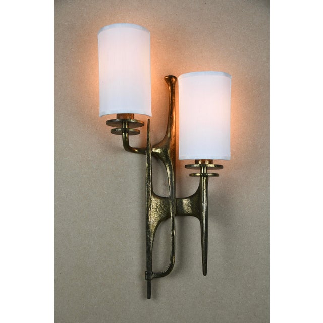 Sculptural Brutalist Bronze Wall Sconces by Félix Agostini, 1960, Set of 2 For Sale - Image 4 of 17