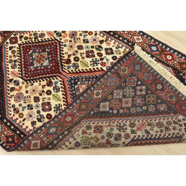 Yalameh Rug 3'5'' X 5'1'' Ivory Wool Vintage Tribal Hand-Knotted Oriental Carpet For Sale - Image 12 of 13