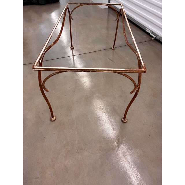 1970s Mid Century Styled After Salterini Outdoor Metal Coffee Table With Textured Glass Top For Sale - Image 5 of 10
