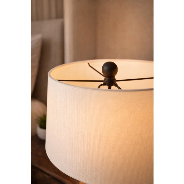 Contemporary Seeded Bubble Glass Table Lamps With Linen Drum Shades - a Pair For Sale In Los Angeles - Image 6 of 7