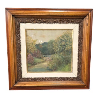Vintage Impressionist Style Landscape Oil Painting in Carved Wood Frame - Signed unclear For Sale