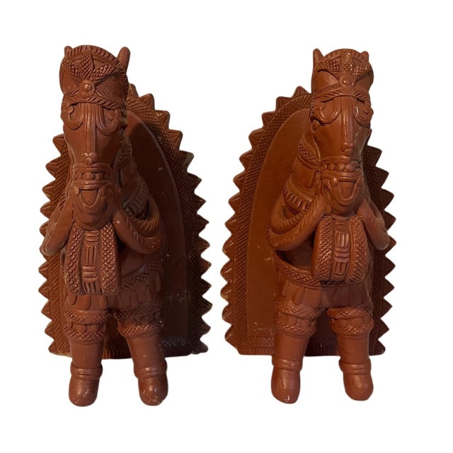 Indian Vintage Asian Hand-Crafted Terracotta Horse Bookends - Pair For Sale - Image 3 of 6