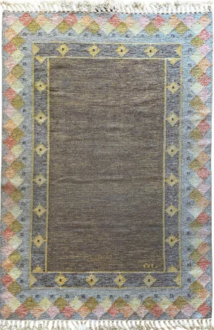 Scandinavian Modern Pastel Röllakan Flatweave Rug, 1950s