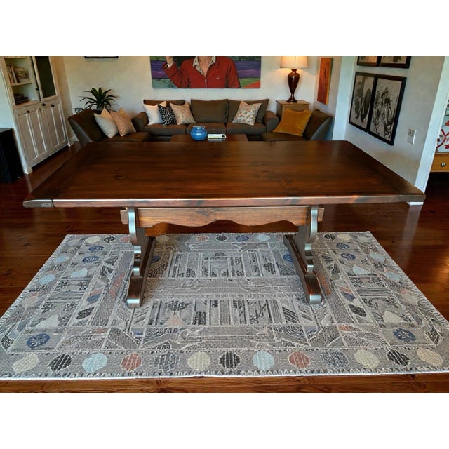 1974 Ethan Allen Solid Birchwood Trestle Table With 2 Extensions For Sale - Image 11 of 12