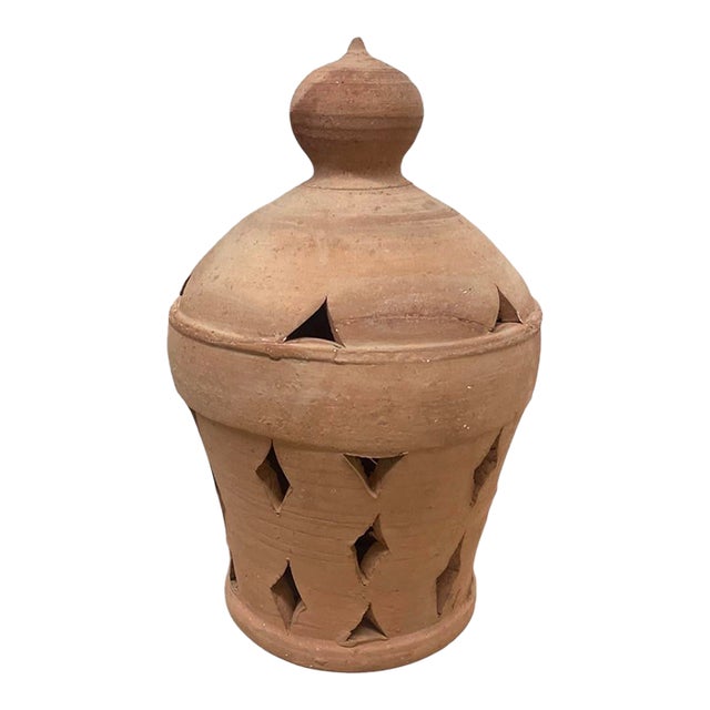 Vintage Moroccan Hand-Formed Terracotta Pierced Lantern For Sale