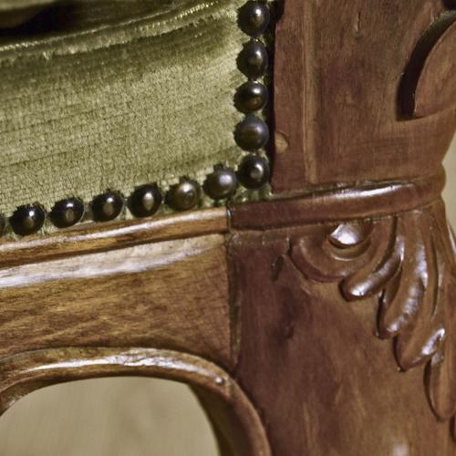 Green Louis Philippe Style Capitonne Armchairs in Carved Wood and Velvet, Late 19th Century, Set of 2 For Sale - Image 8 of 9