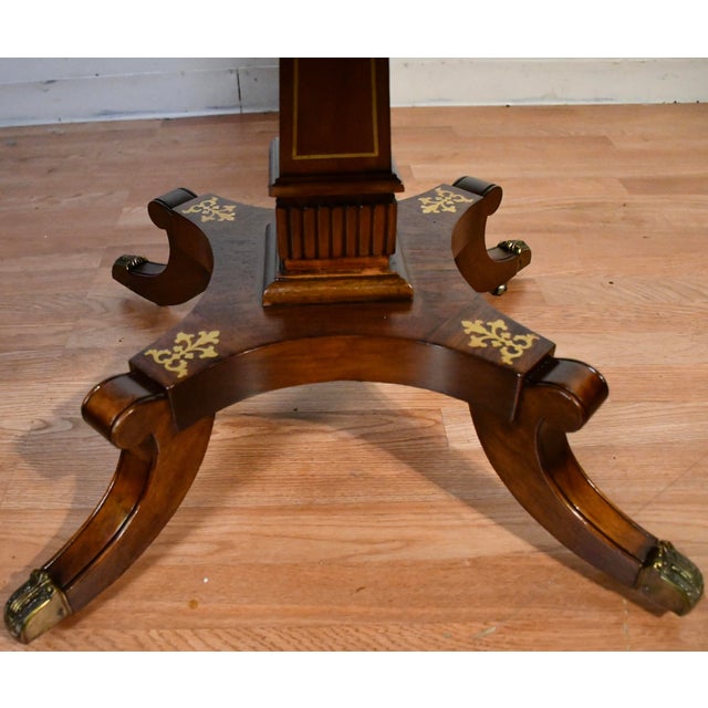 19th English Regency Rosewood Center Accent Table Brass Inlaid Top 2 Drawers For Sale - Image 16 of 16