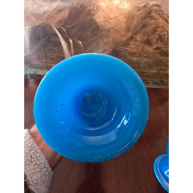 Turquoise Antique Baccarat Attributed Pr Opaline Vases Turquoise For Sale - Image 8 of 10