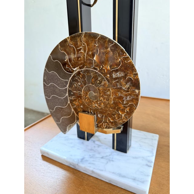 Hollywood Regency Ammonite Lamps in Brass, Marble and Lacquer, France, 1970s, Set of 2 For Sale - Image 6 of 7