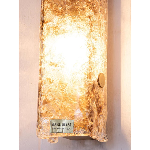 1960s Large Vintage Amber Murano Ice Glass and Brass Sconces from Kaiser Leuchten, Germany, 1960s, Set of 2 For Sale - Image 5 of 11
