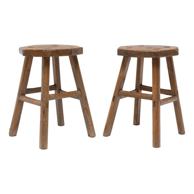 Pair of Antique Chinese Lucky Eight Stools, Early 20th Century For Sale