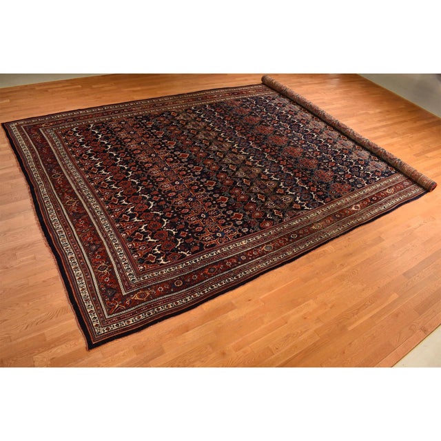 1910 12'6"x20'1" Midnight Blue Antique Persian Bijar Wool Hand Knotted Oversized Rug For Sale - Image 4 of 10