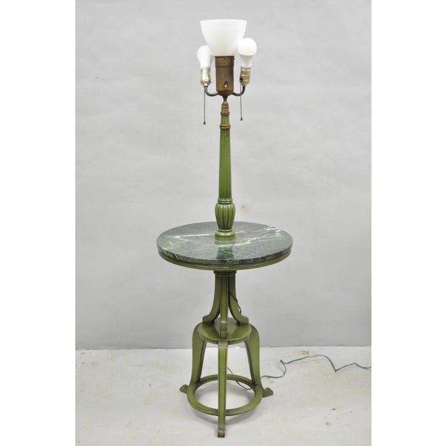 Vintage Hollywood Regency Tommi Parzinger Style Green Marble Top Side/End Table Floor Lamps - a Pair. Item features green...