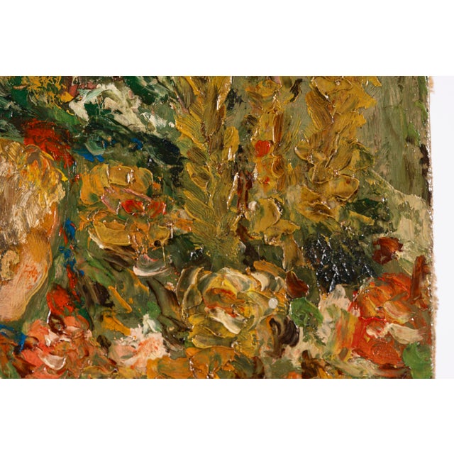 Monogrammed "C.A." and dated "09" in the lower right corner. This vibrant oil painting captures a young woman seated in a...