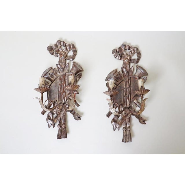 Louis XIV Silver and Wood Wall Lights, Set of 2 For Sale - Image 3 of 18