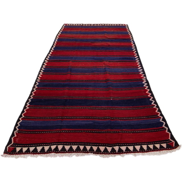 Turkish Mid-20th Century Turkish Kilim Multicolor Handmade Stripes Wool Rug For Sale - Image 3 of 10