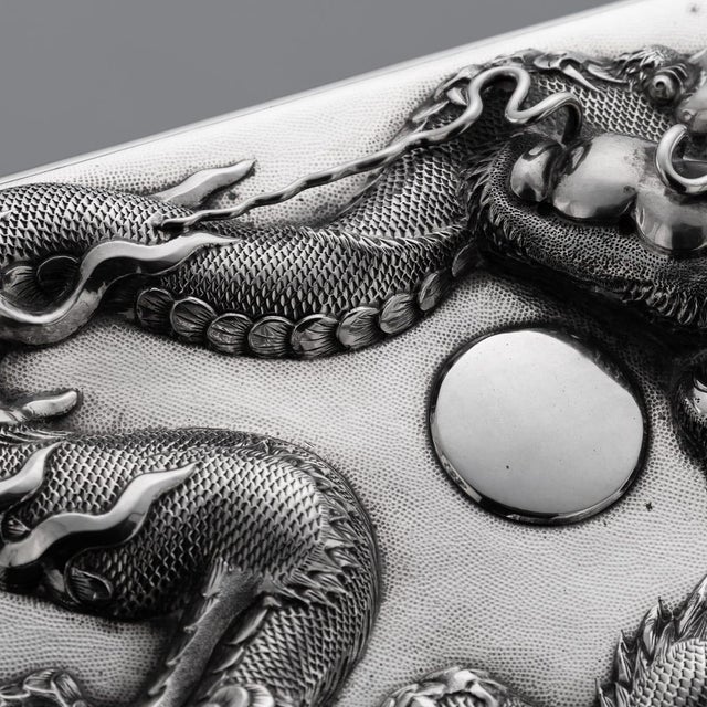 Antique Japanese Meiji Silver Dragon Cigar Humidor Box, 1900 For Sale - Image 15 of 18