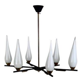 Italian Six Glass Light Chandelier For Sale
