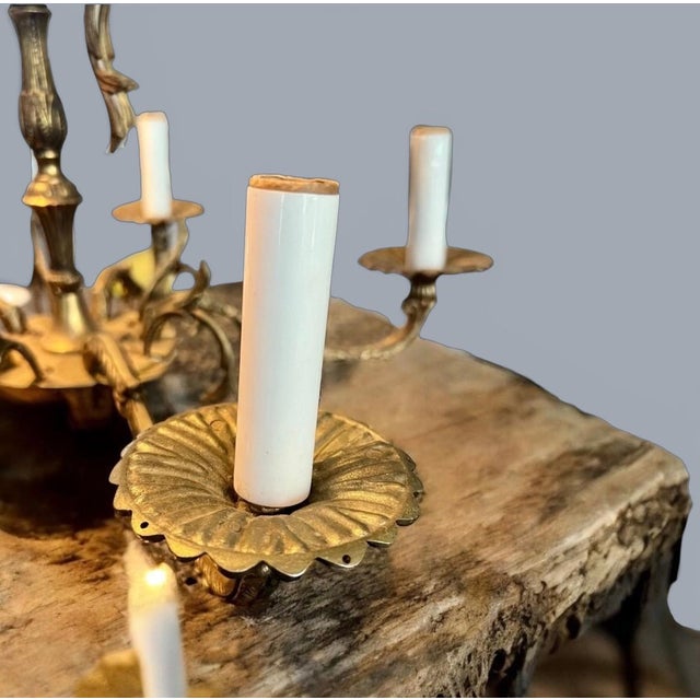 Vintage Hollywood Regency Brass Chandelier 5 Light-Gothic Spanish Revival-as Is For Sale - Image 9 of 11