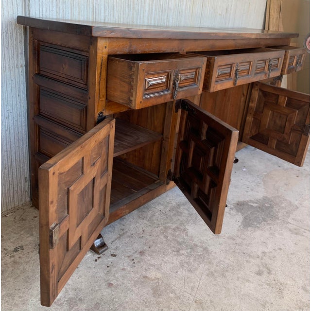 Late 19th Century Late 19th Century Catalan Spanish Baroque Carved Oak Tuscan Credenza For Sale - Image 5 of 12