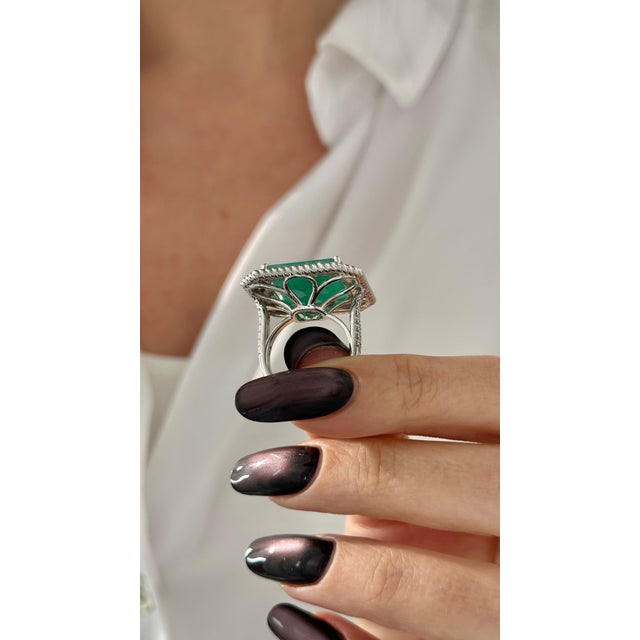 Natural Emerald Diamond Ring Size 6.25 14k W Gold 13.14 TCW Certified For Sale - Image 4 of 18