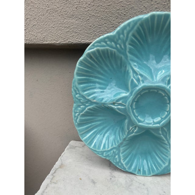 French French Majolica Oyster Aqua Turquoise Plate Sarreguemines, Circa 1890 For Sale - Image 3 of 4
