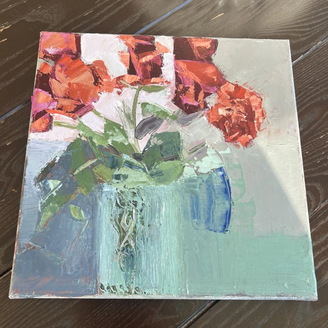 Contemporary Framed Original Contemporary Floral Still Life Oil Painting on Canvas For Sale - Image 3 of 6