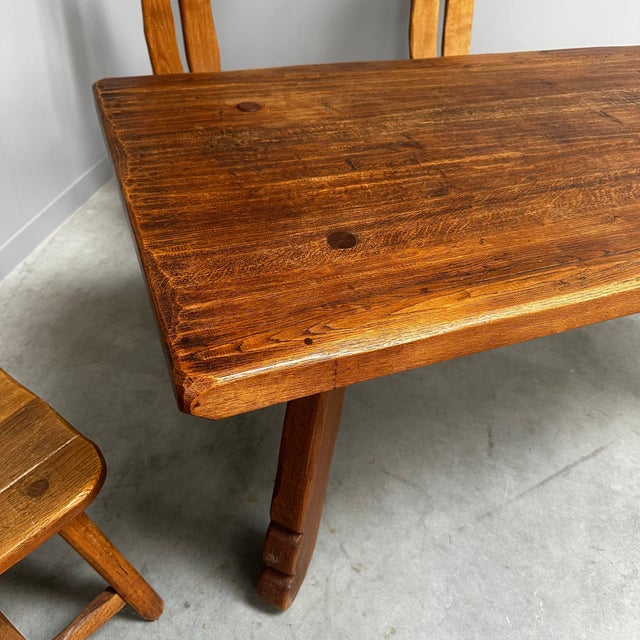 Brutalist Oak Dining Table and Chairs by De Puydt, Belgium, 1960s, Set of 5 For Sale - Image 9 of 14
