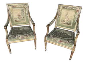 Fine Pair of 18th Century French Aubusson Upholstered Fauteuils