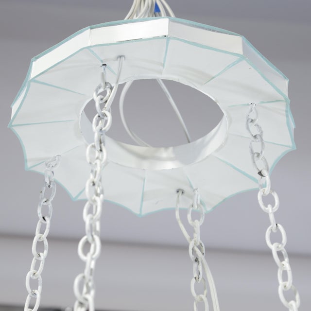 Vintage Handmade White and Light Blue Iron 8-Light Pendant Chandelier For Sale - Image 9 of 13
