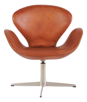 The Swan Model 3320 in Cognac Leather by Arne Jacobsen for Fritz Hansen, 1960s