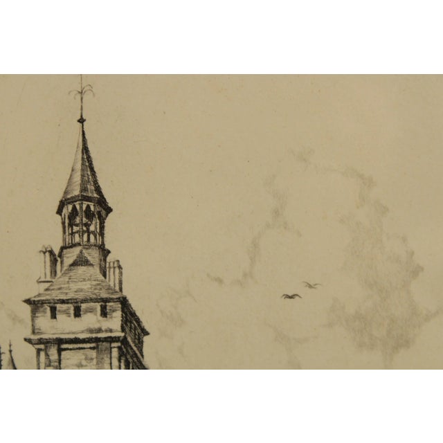 French Paris Street Scene Pair of Etchings For Sale - Image 12 of 13