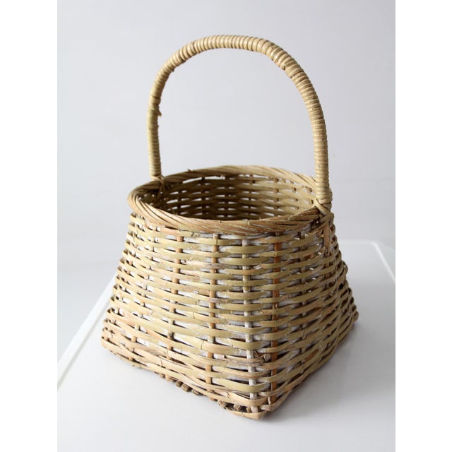 Cream Vintage Handmade Gathering Basket With Handle For Sale - Image 8 of 12