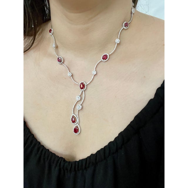 AGI Certified Natural Burma Ruby and Diamond Necklace 18 Karat White Gold For Sale - Image 12 of 18