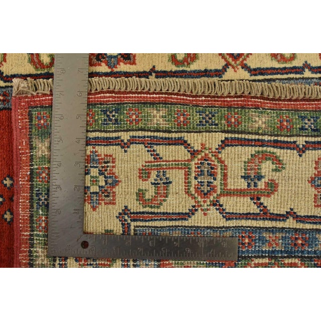 Kazak Rug 4′ X 6’2” Red Wool Tribal Hand-Knotted Oriental Carpet For Sale - Image 12 of 12