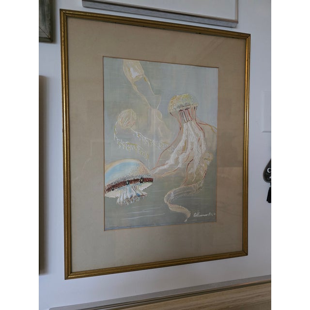 Blue 1950s Vintage Mid Century Modern Surrealistic Signed Painting For Sale - Image 8 of 8