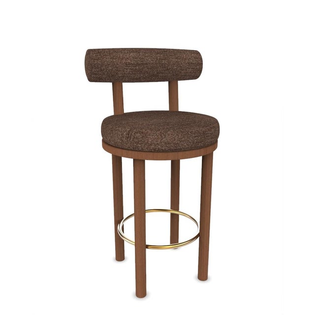 Contemporary Collector Modern Moca Bar Chair in Tricot Brown Fabric and Smoked Oak by Studio Rig For Sale - Image 3 of 6