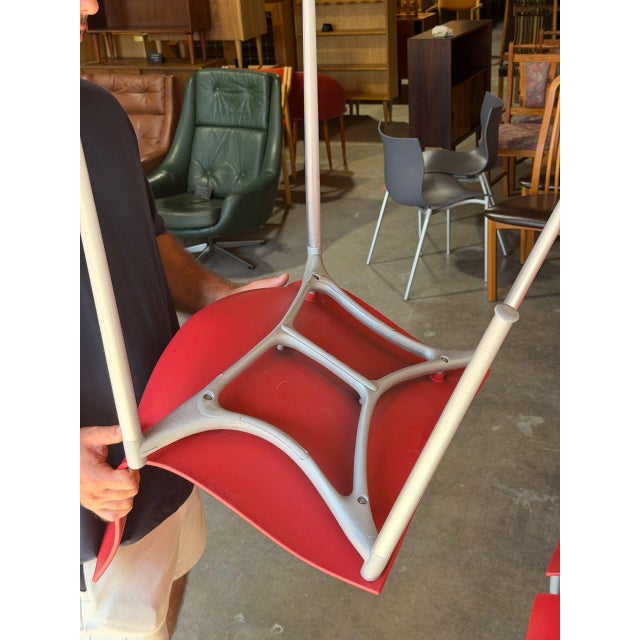 Philippe Starck Red Stacking Chairs Set of 8 Molded Plastic and Aluminum 1990s For Sale - Image 10 of 12