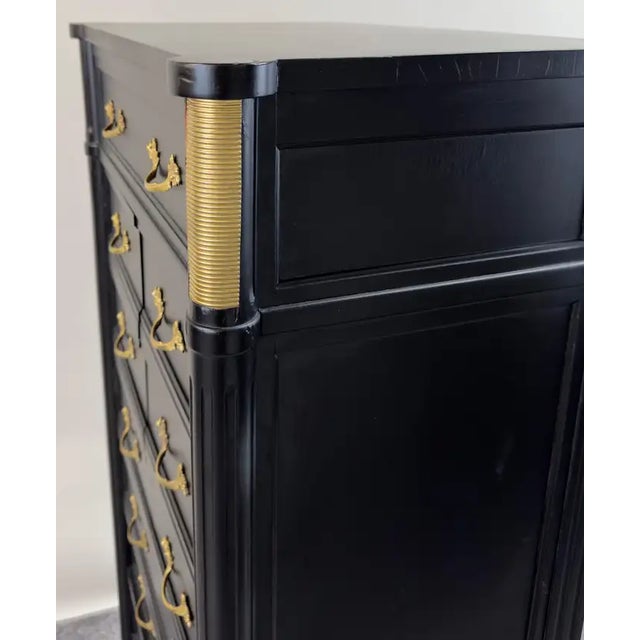 Maison Jansen Style Hollywood Regency Ebony & Brass Two-Door Bar and Tall Chest For Sale - Image 11 of 14