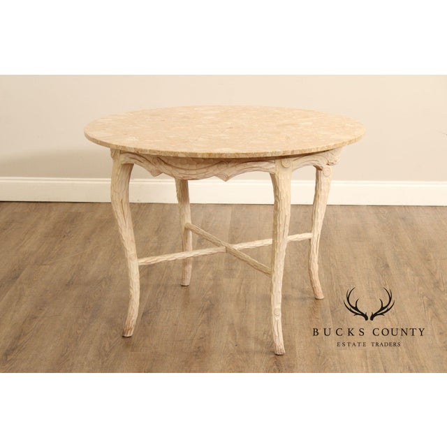 Late 20th Century Faux Bois Carved Wood & Marble Top Round Accent Table For Sale - Image 13 of 17