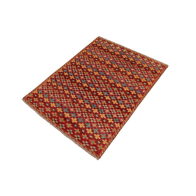Abstract Modern Balochi Red/Blue Wool Rug - 3'3''x5'0'' For Sale - Image 3 of 11
