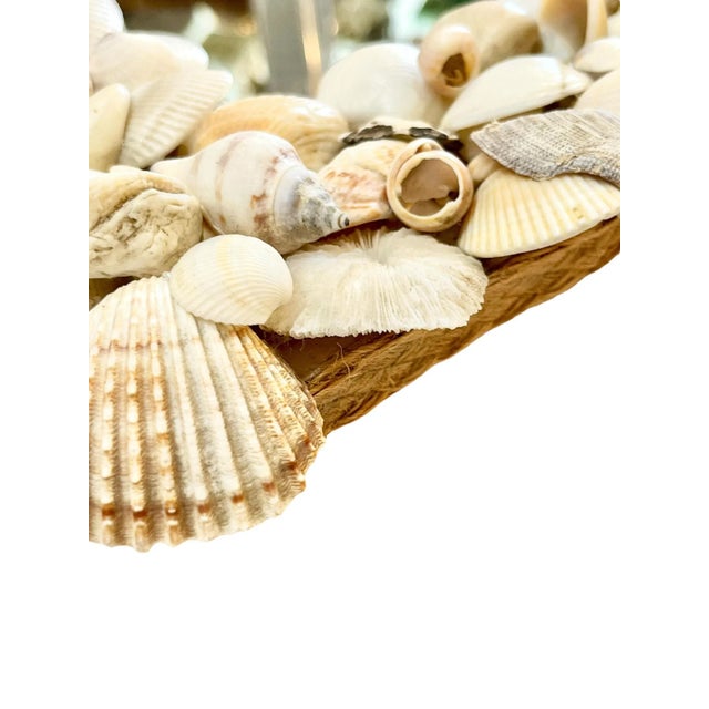 Glass Vintage Coastal Shell-Encrusted Mirror With Raffia Frame – Grotto Style Petite Wall Mirror For Sale - Image 7 of 9