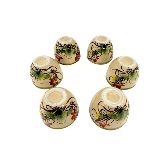 2020s Asian Modern Bat Trang Vietnamese Ceramic Teapot, 6 Teacups & Dessert Tray With Striking Hand Painted Lotus Motif - Set of 8 For Sale - Image 5 of 17